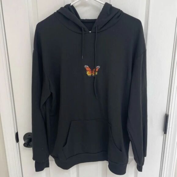 Shein Black Monarch Butterfly Hoodie Sweatshirt Womens Size M - Picture 1 of 3